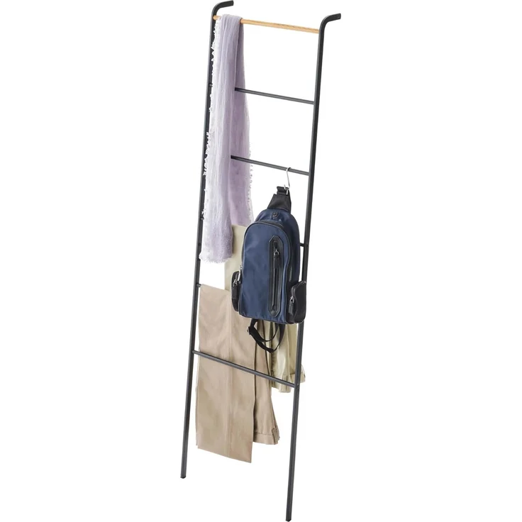 Yamazaki Garderobenständer "Tower" Kleiderständer 45x162cm, Handtuchhalter, Universalständer, zum Anlehnen, schwarz Metall – Bild 1