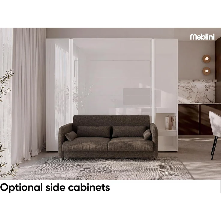 MEBLINI Elektrisches Schrankbett BC-36 - 140x200cm Vertikal - Weiß Hochglanz - Sofa und Kopfteil Dunkelgrau - Wandbett mit Lattenrost, Matratze, Sofa und Kopfteil - Wandklappbett – Bild 2