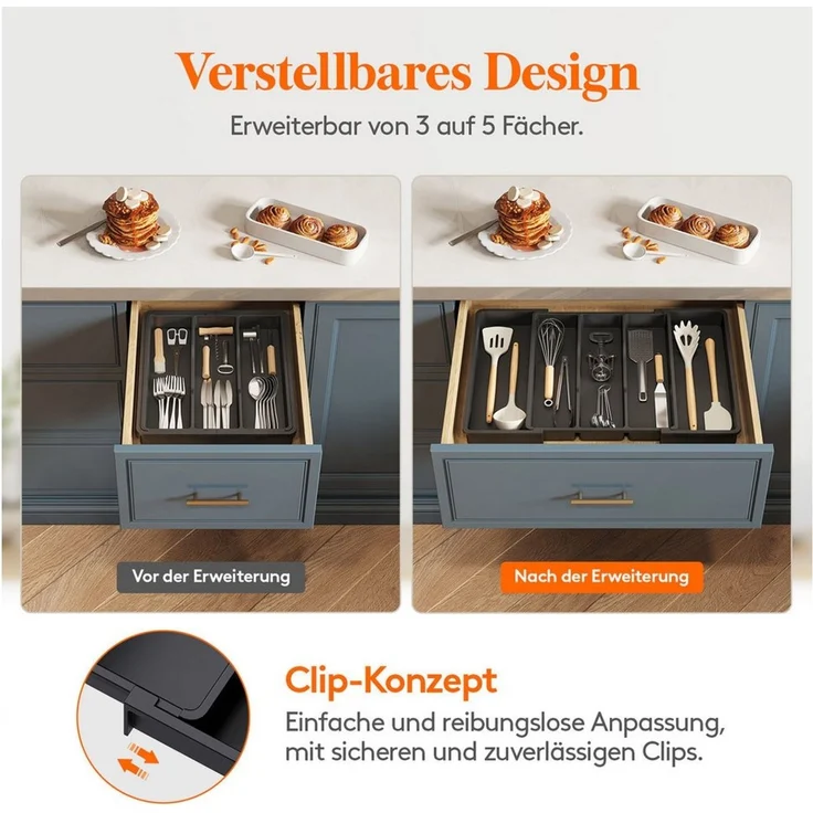 Lifewit Besteckeinsatz Verstellbarer Küchen Besteckeinsatz,erweiterbar bis 45 cm, Tiefe 35 cm (Set, 1 St, 1 x Besteckkasten), Einstellbar – Bild 4
