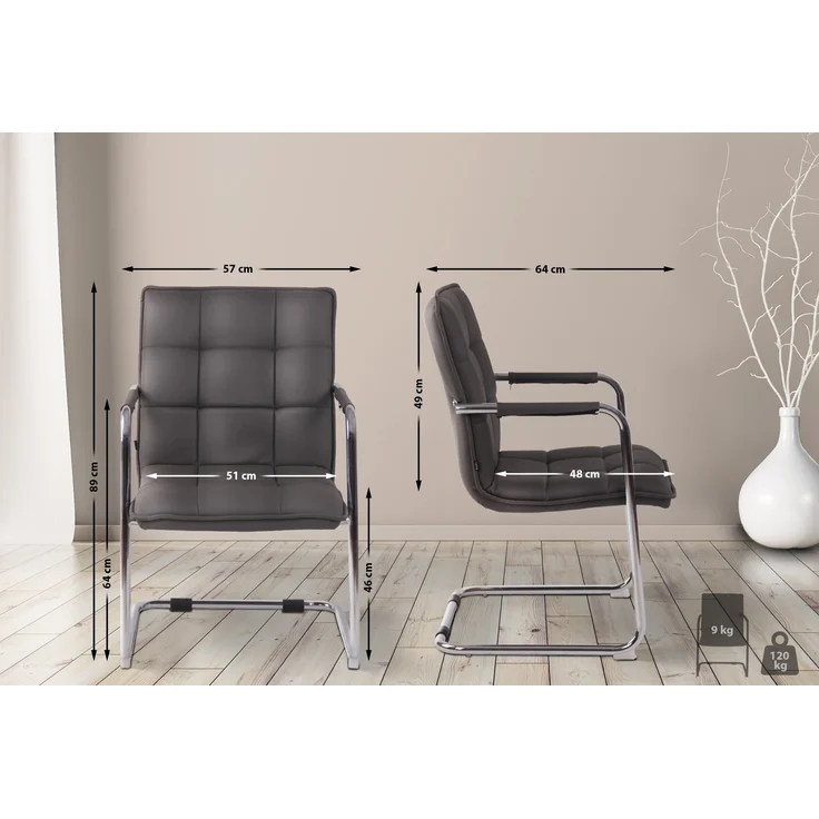 Besucherstuhl TORINO - Kunstleder Grau 57x64x89 cm Silber | Besucherstühle Konferenzstuhl Wartezimmerstuhl Bürostühle Bürostuhl Konferenzraum – Bild 5