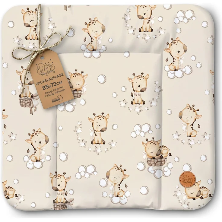 Wickelauflage Wickelunterlage abwaschbar und wasserdicht 85x72 cm - Wickelmatte zum Auflegen auf Wickeltisch Wickelaufsatz Wickelkommode oder Waschmaschine Oeko-Tex 85x72 Giraffen