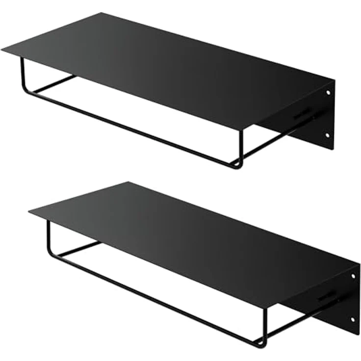 ML-DESIGN Kleiderstange, Schwarz, Metall, 30x15x60 cm, Wandgarderobe mit Hutablage und 5 Jackenaufhängern – Bild 1