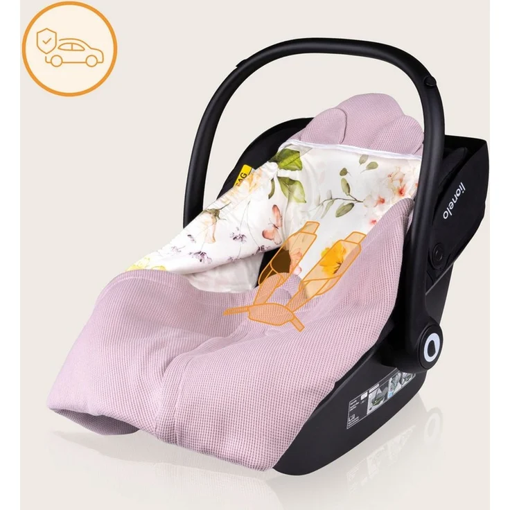 Lionelo TRAVEL Swaddle Blanket Warmes Babytuch für Kindersitz, Tragetasche, Kinderwagen, Ganzjährig, Weiche Babydecke 90x90 cm, Klettverschluss, 100% Baumwolle – Bild 3