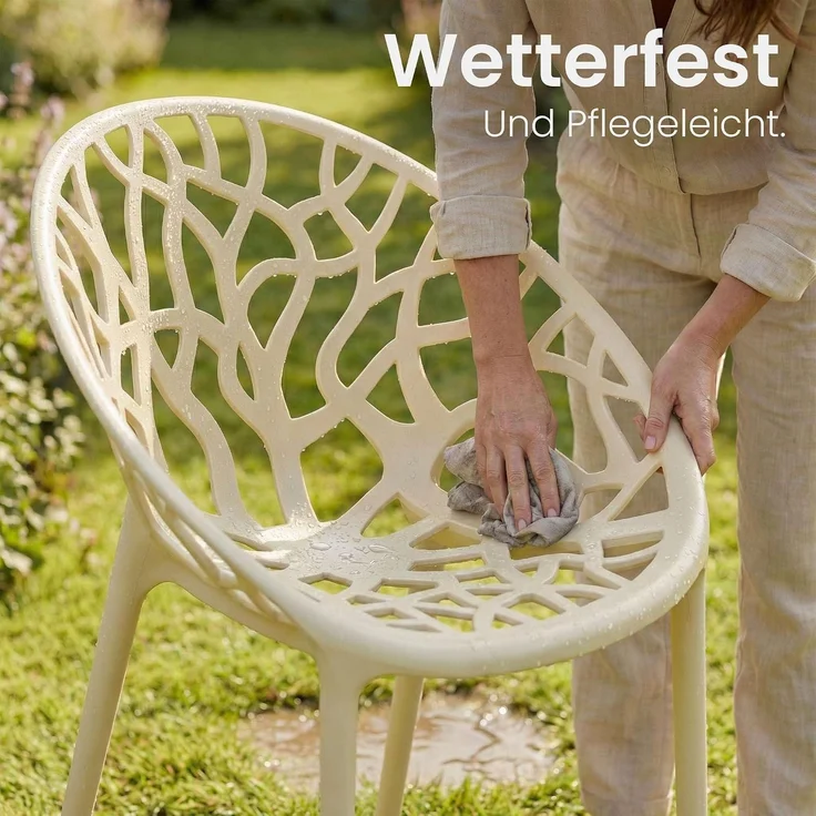 CLP 4er Set 'Hope' Gartenstuhl mit Armlehnen, stapelbar & wetterfest, recyceltem Polypropylen, Creme – Bild 6