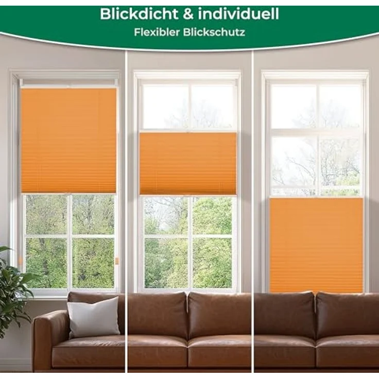 Allesin Plissee ohne Bohren Plissees Klemmfix Orange 45x130cm(BxH), Plisseerollo Faltrollo mit Klemmträger, Jalousie Rollos für Fenster und Tür, Sichtschutz und Sonnenschutz – Bild 4