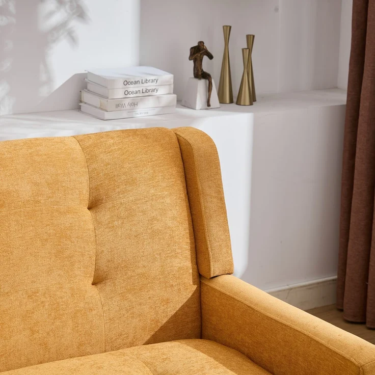 LVHOM 2-Sitzer Sofa aus Leinenstoff mit Knopfsteppung, Loveseat mit hochdichter Schaumstoffpolsterung und Massivholzbeinen, Stoffsofa für Wohnzimmer & Büro, bis 260kg, Gelb – Bild 3