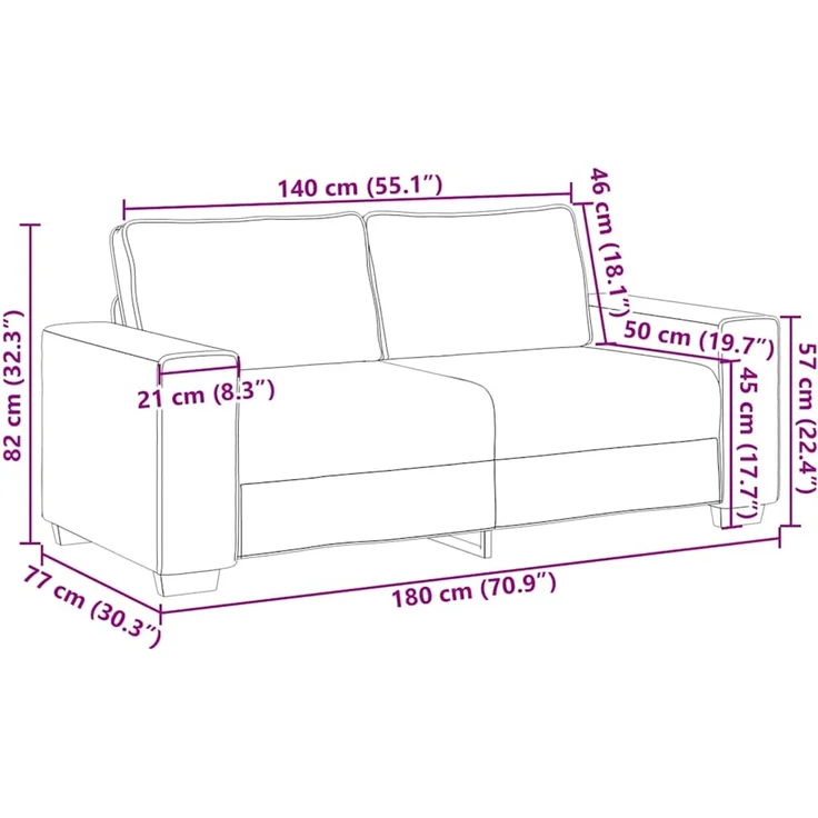 vidaXL Zweisitzer-Sofa Hellgrau 180x77x82 cm Cordstoff 4105200 – Bild 8