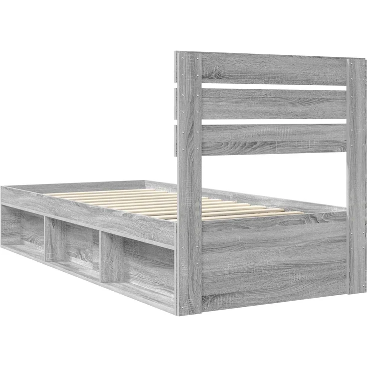vidaXL Bettrahmen Graues Sonoma 90 x 200 cm Massives Kiefernholz 3411460 – Bild 8
