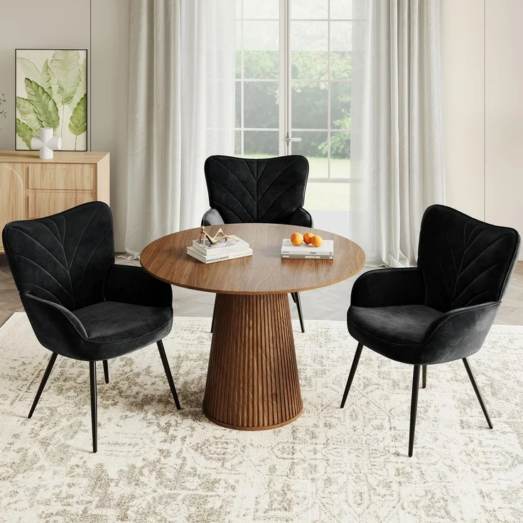 COLAMY Esszimmerstühle mit Armlehnen 3er Set, Stühle Esszimmer mit Rückenlehne, Polsternder Küchenstühle Gepolstert mit Wingback, Dining Chairs mit Holzbeinen für Esszimmer, Küche, Restaurant, Schwarz