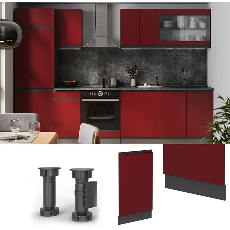 Geschirrspülblende R-Line Rot 45 cm J-Shape ohne Arbeitsplatte Vicco – Bild 4