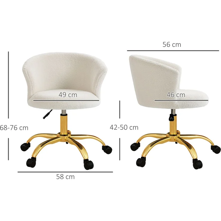 MELAYR, Schreibtischstuhl Höhenverstellbar mit Teddy-Fleece-Optik Weiß, 58 x 56 x 76 cm – Bild 5