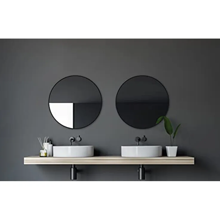 Talos Talos Black Circle Spiegel Ø 60 cm, runder Wandspiegel mit schwarzem Aluminiumrahmen, inkl. Montagematerial, für Badezimmer und Wohnräume