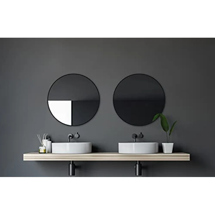 Talos Talos Black Circle Spiegel Ø 60 cm, runder Wandspiegel mit schwarzem Aluminiumrahmen, inkl. Montagematerial, für Badezimmer und Wohnräume – Bild 1