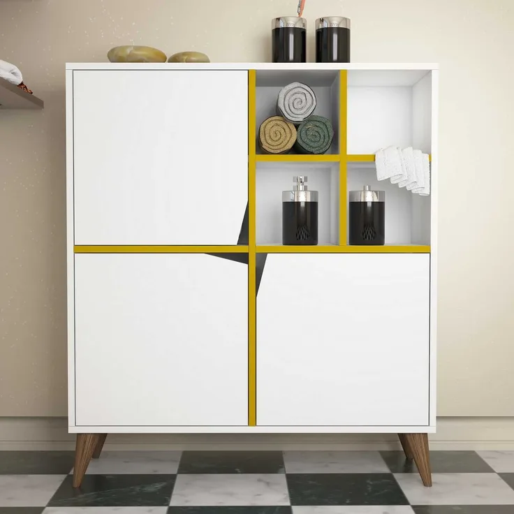 Skye Decor 'Pulse - White, Yellow' Mehrzweckschrank, Weiß / Gelb, 100 x 115 x 30 cm