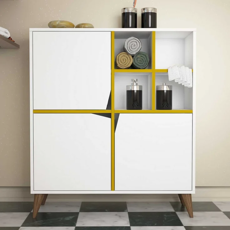 Skye Decor 'Pulse - White, Yellow' Mehrzweckschrank, Weiß / Gelb, 100 x 115 x 30 cm – Bild 1