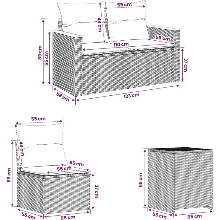 vidaXL Sofa Set 5 stk. Grau und Marineblau Polyrattan und Stahl 3447937 – Bild 11
