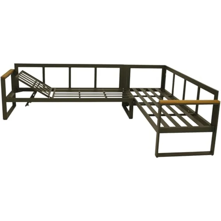 DEGAMO Garten-Essgruppe KAMPALA, (2-tlg, 1x Eckbank mit Polstern, 1x Tisch 70x140cm), Aluminium anthrazit, Oberflächen Akazie, wetterfest – Bild 3