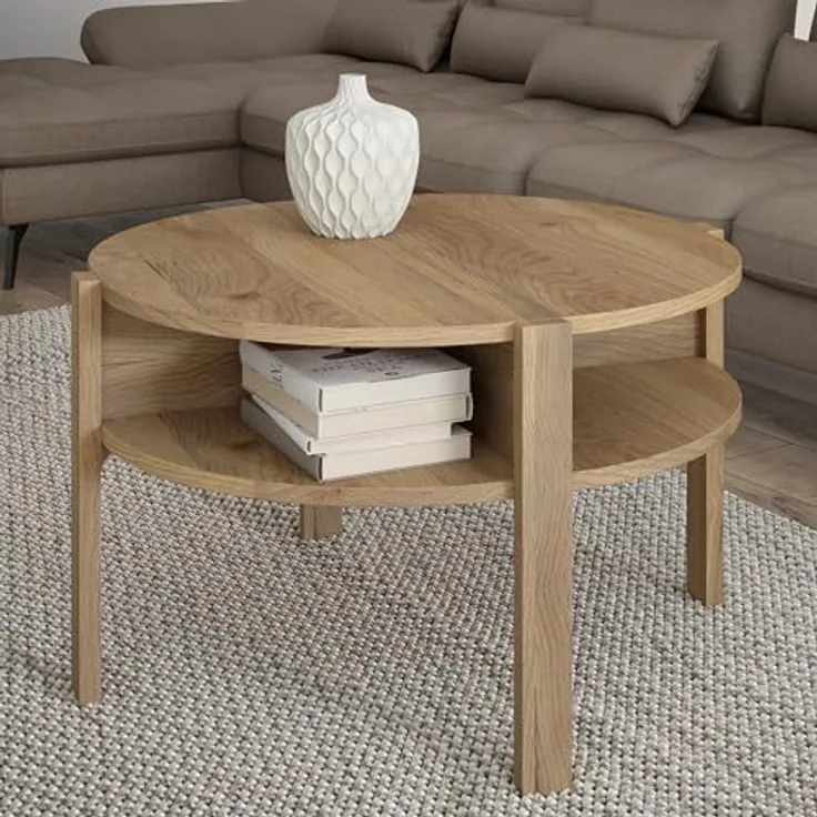 Carryhome Couchtisch Eiche, rund, Holzwerkstoff mit offenem Fach, 74.4x45.5x74.4 cm