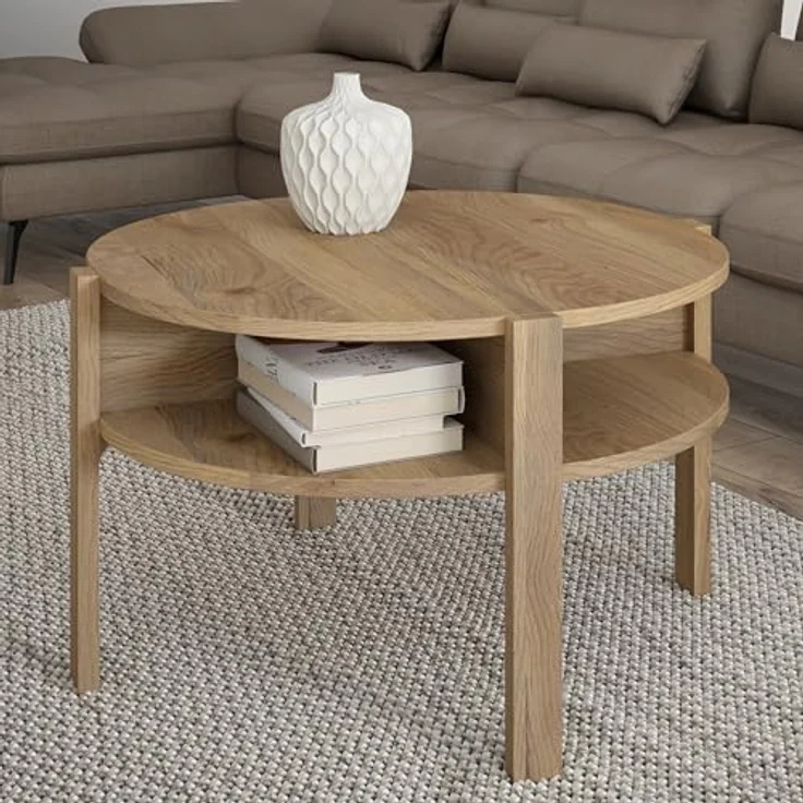 Carryhome Couchtisch Eiche, rund, Holzwerkstoff mit offenem Fach, 74.4x45.5x74.4 cm – Bild 1
