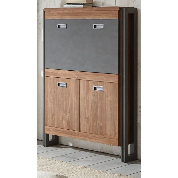 Furn. Design Sekretär Auburn (Schreibtisch in Eiche und grau, Industrial Design, 90 x 127 cm), viel Stauraum, mit Dämpfung – Bild 1