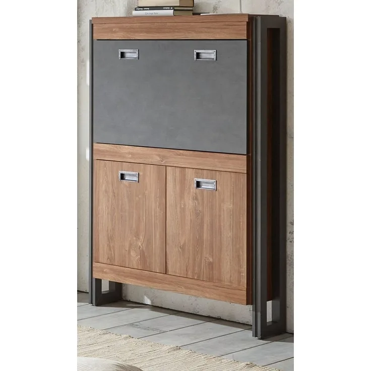 Furn. Design Sekretär Auburn (Schreibtisch in Eiche und grau, Industrial Design, 90 x 127 cm), viel Stauraum, mit Dämpfung