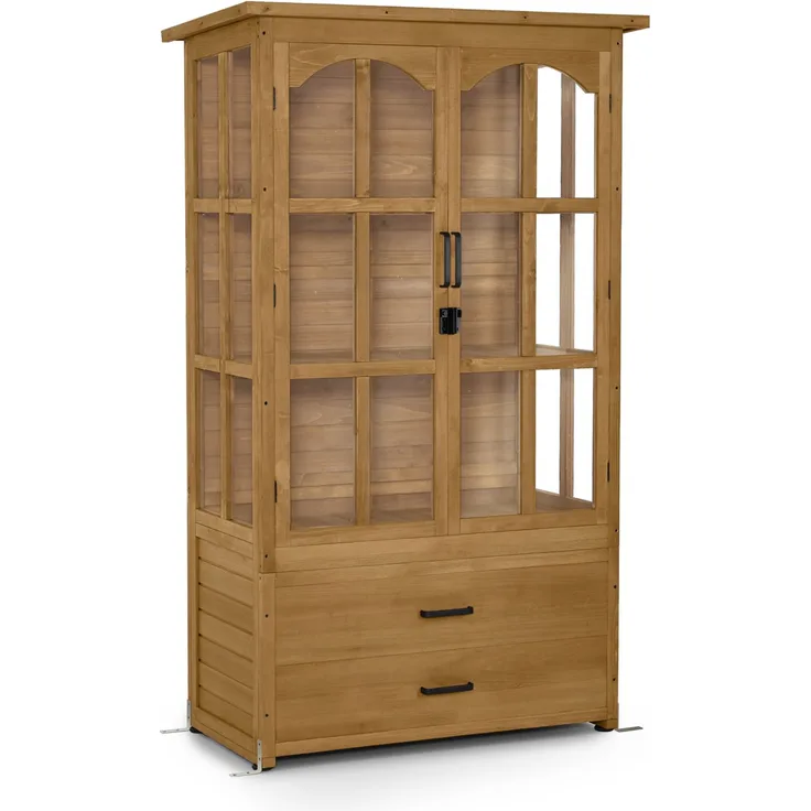 M MCombo Gartenschrank Gartenhaus Holz Wetterfest, Geräteschrank Gerätehaus Outdoor, für Außenbereich Balkon Terrasse, Gartenhütte mit 2 Bewegliche Regale, 58×107×180 cm, 1155 (Natur)
