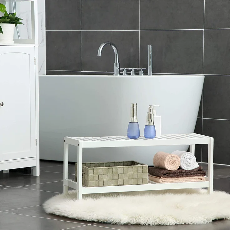 2-stöckiges Schuhregal aus natürlichem Bambus, Regal für Schuhe, Pflanzen, Bücher, für Wohnzimmer, Flur, Schlafzimmer, B – Bild 4