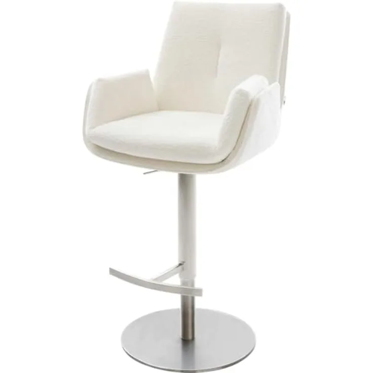 Barstuhl Clea-Flex Bouclé Soft Beige Drehfuß höhenverstellbar Edelstahl Silberfarben