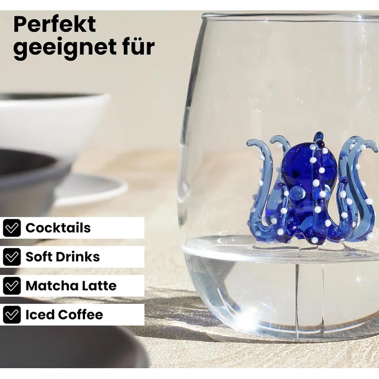Winkee Glas Winkee - Handgemachtes Oktopus Glas, Kristall-Trinkglas, Dessertg – Bild 5