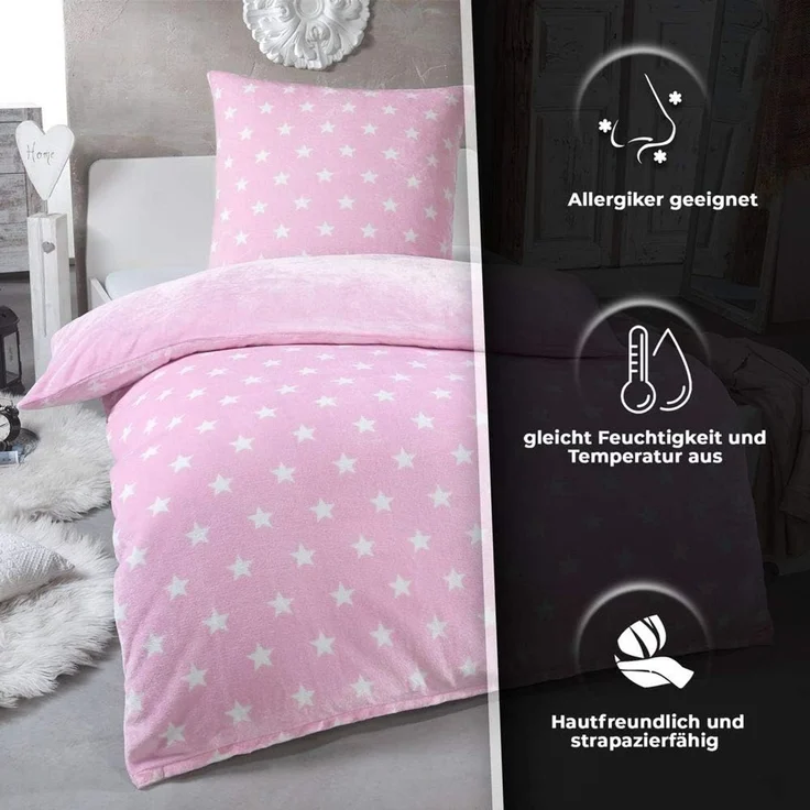 Malika Wendebettwäsche 135x200 + 80x80 cm Cashmere Touch Sterne Bettwäsche, atmungsaktiv, Mikrofaser, 2 teilig, Für Allergiker geeignet, pflegeleicht, angenehm weicher Stoff – Bild 5
