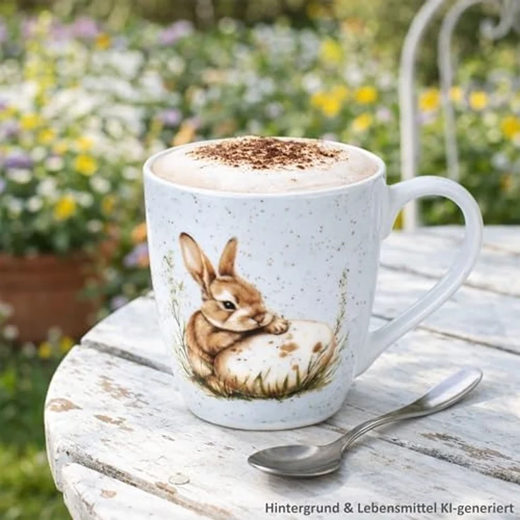 Ritzenhoff & Breker Becher Ritzenhoff Kaffeebecher Bunny blau 300 ml Porzellan Hase Ostergeschirr, Porzellan – Bild 3