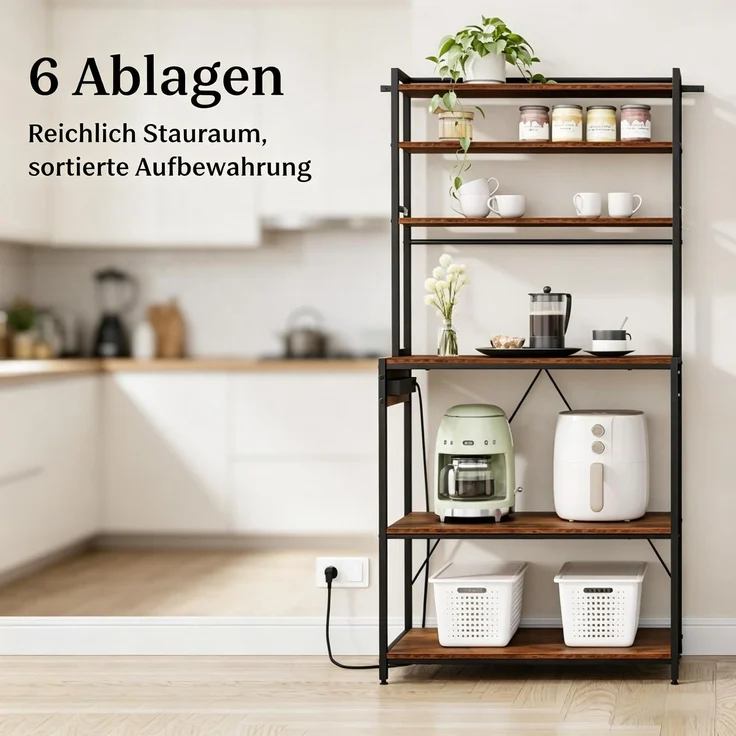 Moderner Stil Display-Regal,Coffee Bar Station,Küchenregal mit Steckdosen,Küchenkomode,Mini Küche Arbeitsstation--Rustikales Braun--40x80x167cm--YOUDENOVA – Bild 4