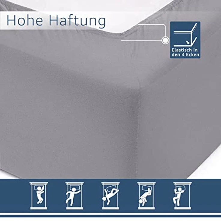 Amago - Spannbetttuch, 50 cm Steg, 100 prozent Baumwolle, 200x200 cm - Silber – Bild 4