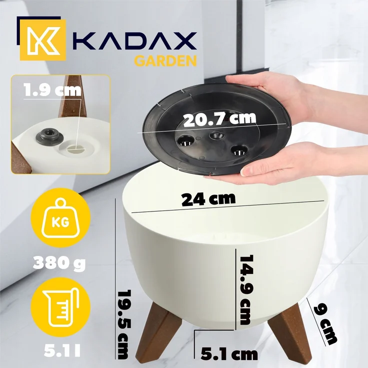 KADAX Blumentopf Blumentopf 24 cm Abdeckung + Einsteckbeine Blumenständer weiß – Bild 2