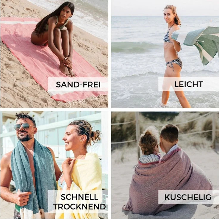 furora HOLIDAY Strandtuch groß 100x200 cm Strand Tuch, aus Baumwolle, Hamamtuch Badetuch, leicht, lang, dünn & kompakt – Bild 4