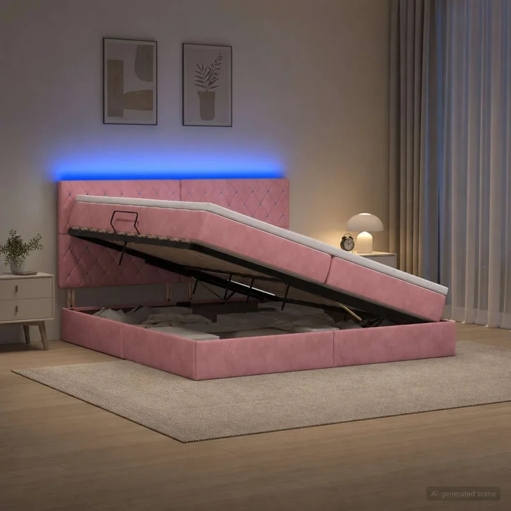 vidaXL LED-Speicherbett mit Matratze Rosa 200 x 200 cm Samt 3460097 – Bild 1