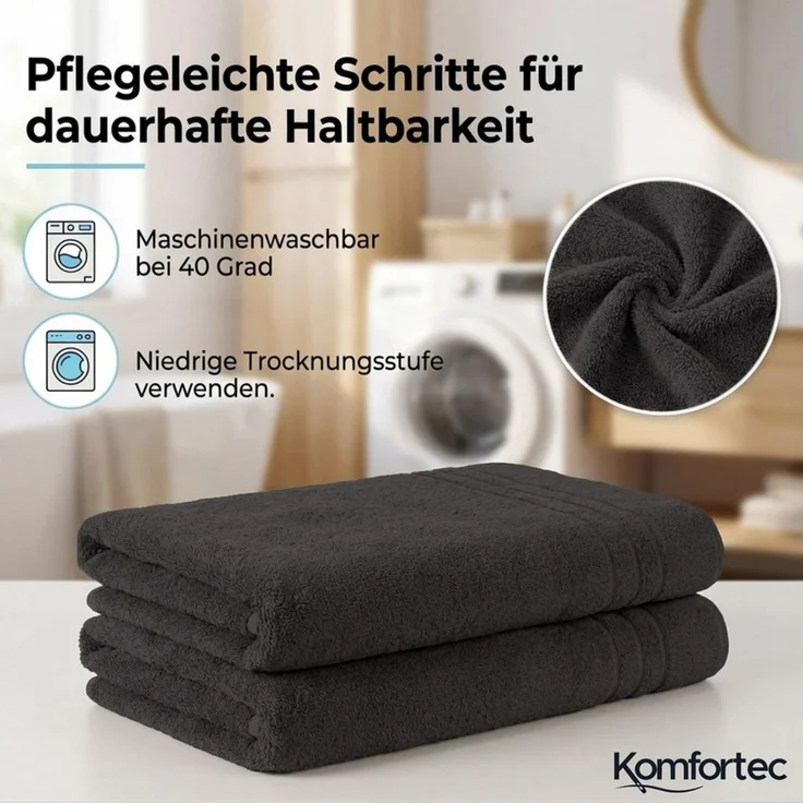 Komfortec Saunatuch 80x200 cm Saunatücher Set aus 100% Baumwolle, Frottee (2-St), XXL, Weich, Groß, Schnelltrocknend – Bild 2