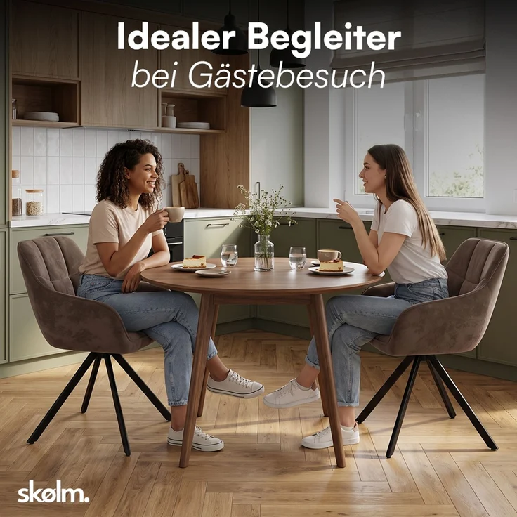 skølm 'Sköll' Esszimmerstühle, 2er Set, dunkelbraun, gepolstert mit Samt-Bezug, höhenverstellbar & drehbar, Polsterstühle mit Armlehnen, bis 150 kg belastbar – Bild 9