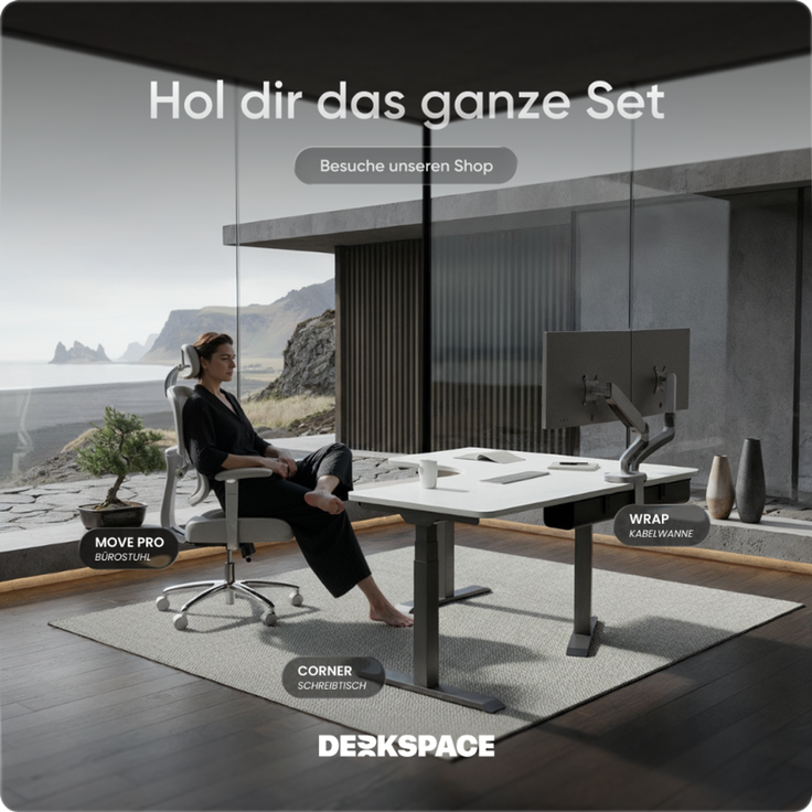DESKSPACE CORNER Schreibtisch, Elektrisch höhenverstellbar, 160 x 130 x 70 cm, Weiße Tischplatte, Graues Gestell – Bild 9
