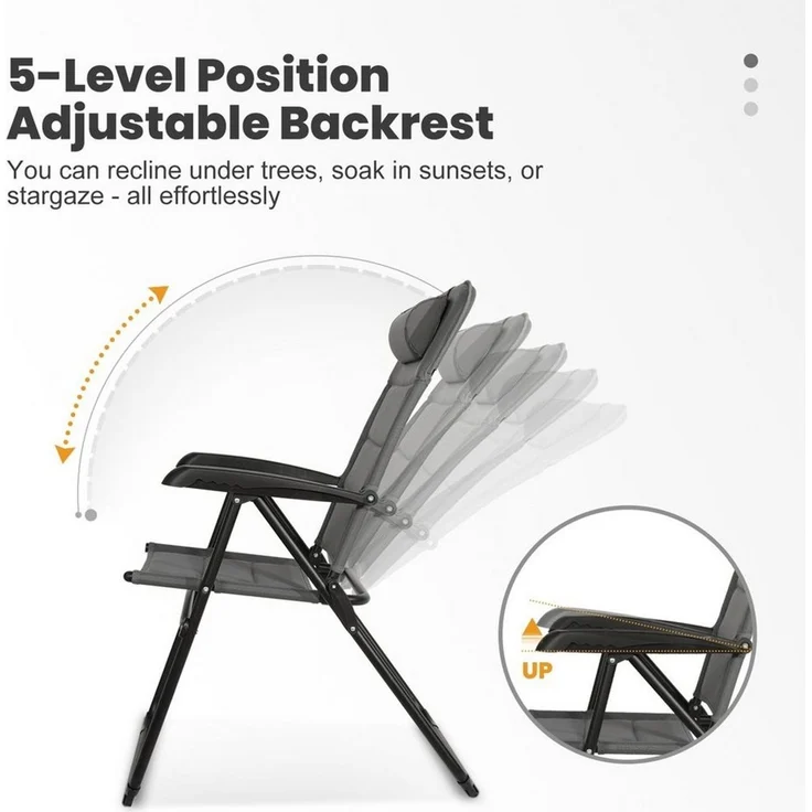 HOMECALL Campingstuhl Gartenstuhl Anglerstuhl Faltsessel Klappstuhl für Wohnwagen Outdoors (Textilene gepolstert mit Quick-Dry-Schaum, 2 St), 5 fach Verstellbarer Rückenlehne, Hochlehner, bis 150 kg – Bild 2