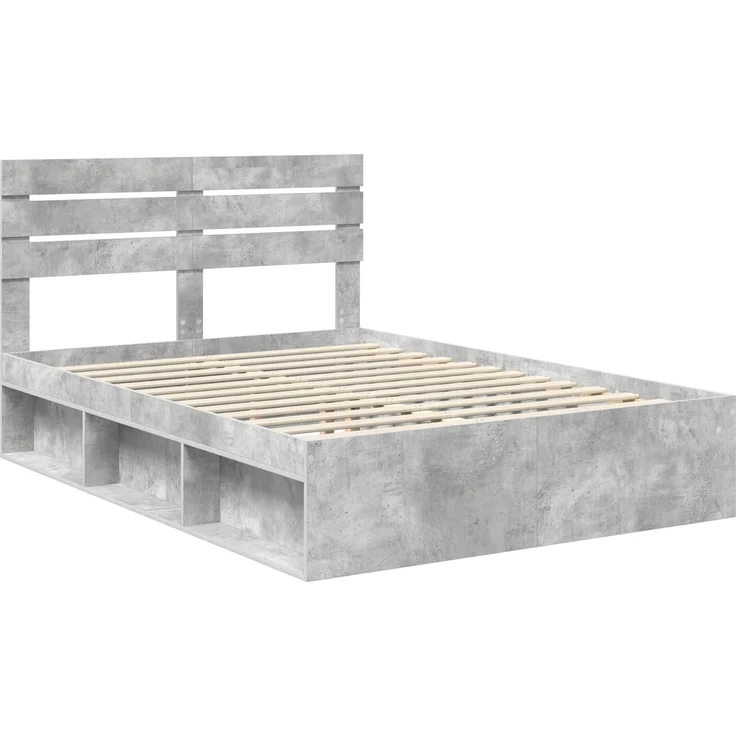vidaXL Bettrahmen mit Kopfteil Beton 140 x 200 cm Massives Kiefernholz 3411410 – Bild 3
