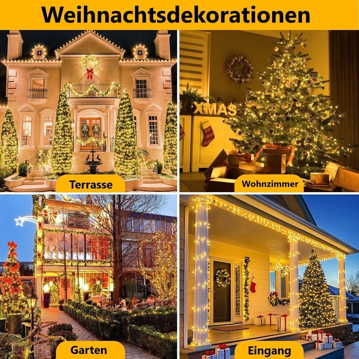 Montegoni LED-Lichterkette 2m 280 LEDs Christbaumbeleuchtung mit Ring, 8 Stränge, 8 Modi, weihnachtsbaumbeleuchtung IP65 Wetterfest, Memory und Timer Funktion – Bild 8