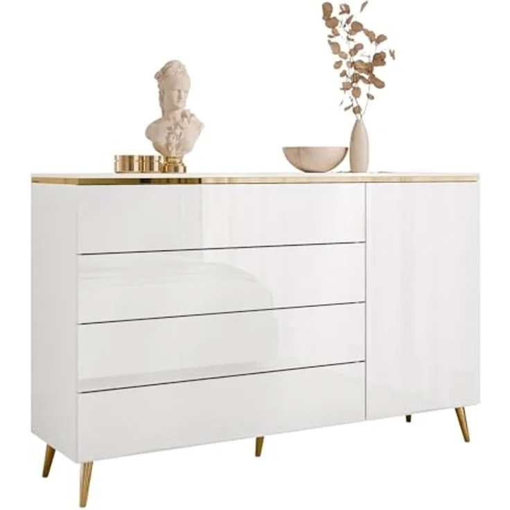 Lookway Kommode AURORA 4S1D weiß glänzend Anrichte mit Schubladen – Bild 1
