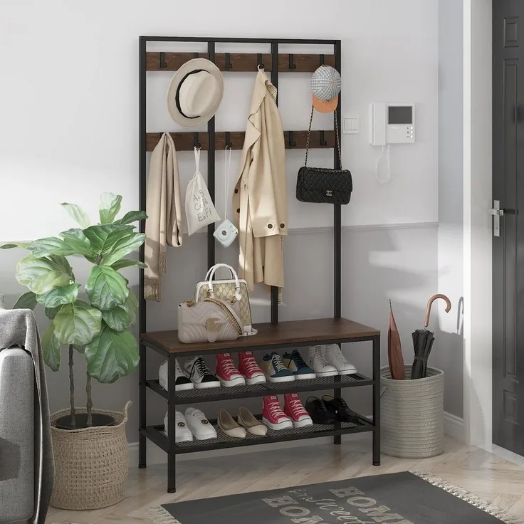 Dripex Garderobenständer Garderobe mit Sitzfläche und Schuhregal 100x40x184cm