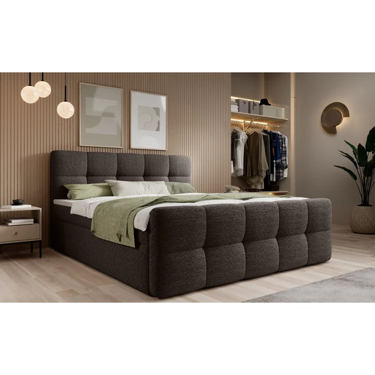 thematys Boxbett mit Bettkasten 140x200cm, mit Bonnellfederkernmatratze H3, Bouclé/Velours, mit Stauraum, mit 3 cm Topper, Anthrazit (Arena 23), Art.-Nr. S04GH0RG5I0 – Bild 1