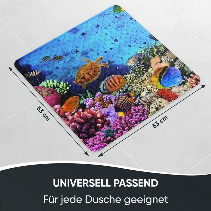 Sanilo Duschmatte, mit Motiv, rutschfest, waschbar, quadratisch, 230 extra starke Saugnäpfe, Kunststoff PVC, 53 x 53 cm, Ocean – Bild 2
