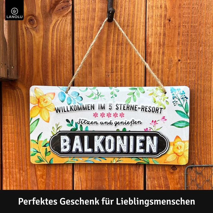 LANOLU Blechschild Balkonien 5 Sterne - 16x32cm – Metall – Mehrfarbig – 16107 – Bild 2