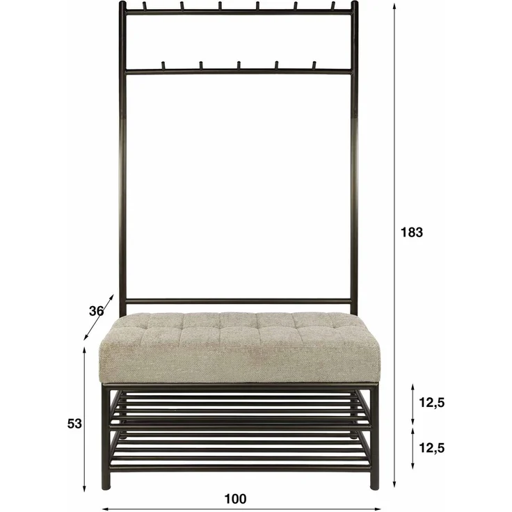 Garderobenbank Onul Bronze mit Sitzfläche und 11 Haken, 100 cm – Bild 3