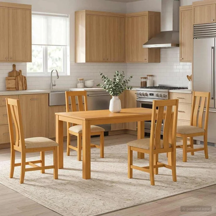 vidaXL Essgruppe BERGEN 5 stk. Beige 150 x 85 x 75 cm Massivholz Eiche 3430354 – Bild 1