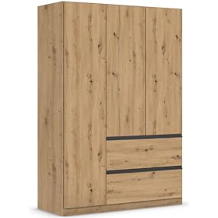Rauch Möbel Costa, Kleiderschrank für Schlafzimmer, Kinderzimmer, Babyzimmer, Garderobe, Flur, 3-türig, 2 Schubladen, Push-to-Open, mit Zubehör Premium, Farbe Eiche Artisan, Holz, Breite 136 cm – Bild 2